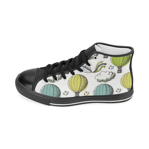 Hot Air Balloon Bird Cloud Pattern Women's High Top Canvas Shoes Black