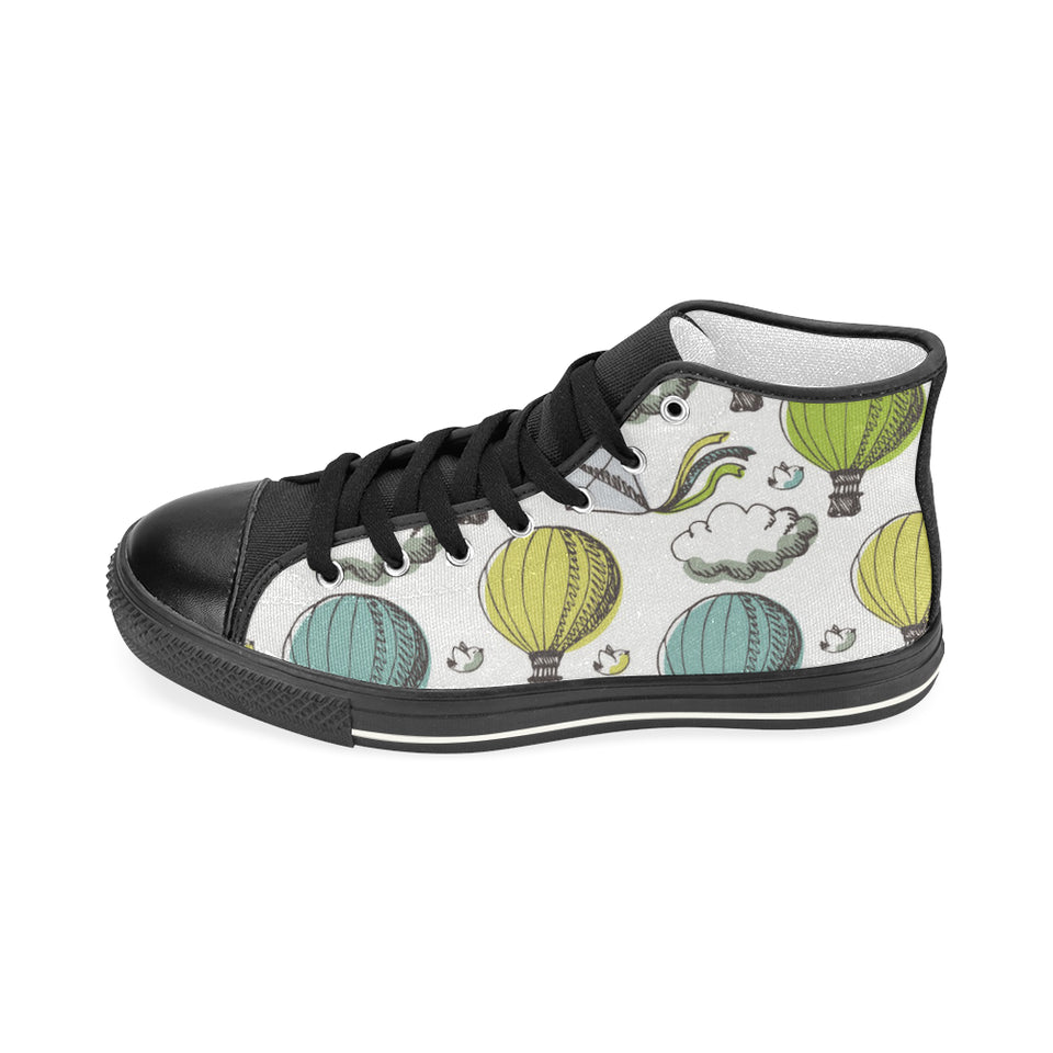 Hot Air Balloon Bird Cloud Pattern Women's High Top Canvas Shoes Black