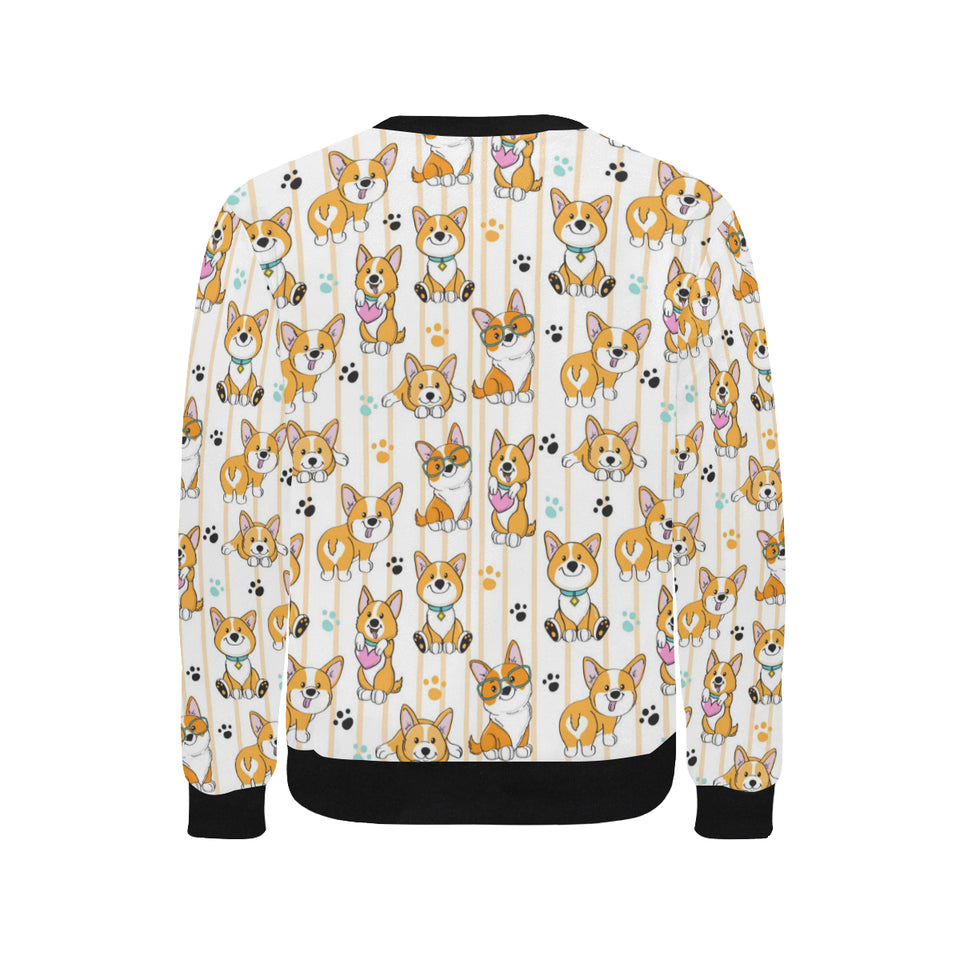 Cute dog corgi striped background pattern Men's Crew Neck Sweatshirt