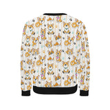 Cute dog corgi striped background pattern Men's Crew Neck Sweatshirt