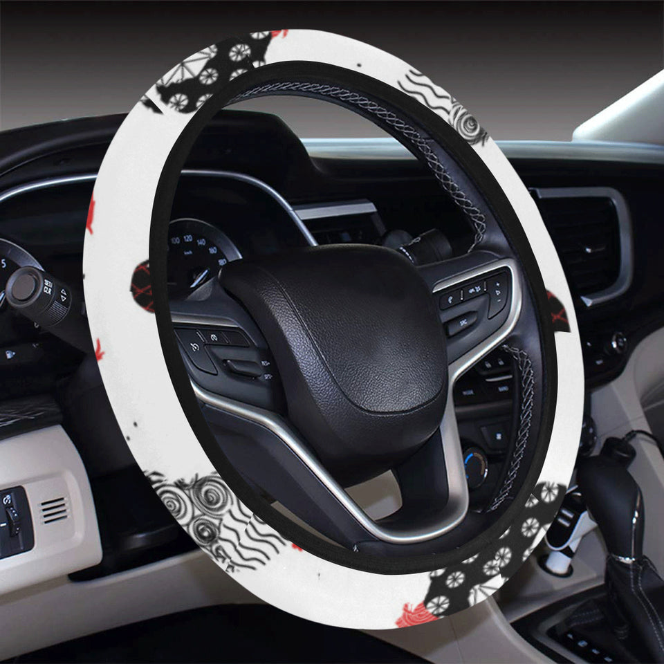 Cool rooster chicken cock floral ornament backgrou Car Steering Wheel Cover