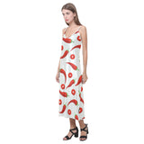 Chili pattern V-Neck Open Fork Long Dress