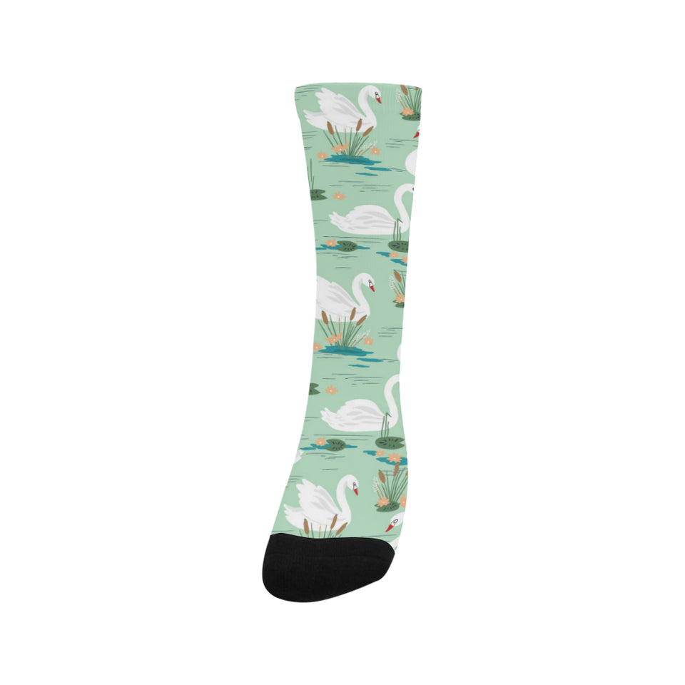 White swan lake pattern Crew Socks