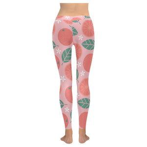 Grapefruit leaves flower pink background Women's Legging Fulfilled In US