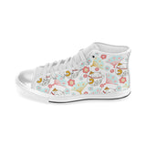 Maneki neko cat fan sakura Women's High Top Canvas Shoes White