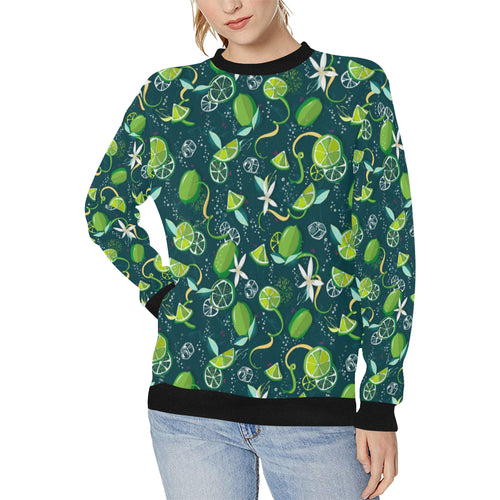 Lime ice flower pattern Women's Crew Neck Sweatshirt