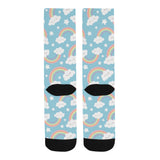 Cute rainbow clound star pattern blue background Crew Socks