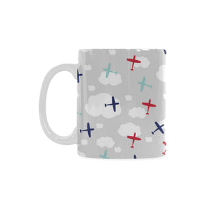 Airplane cloud grey background Classical White Mug (Fulfilled In US)