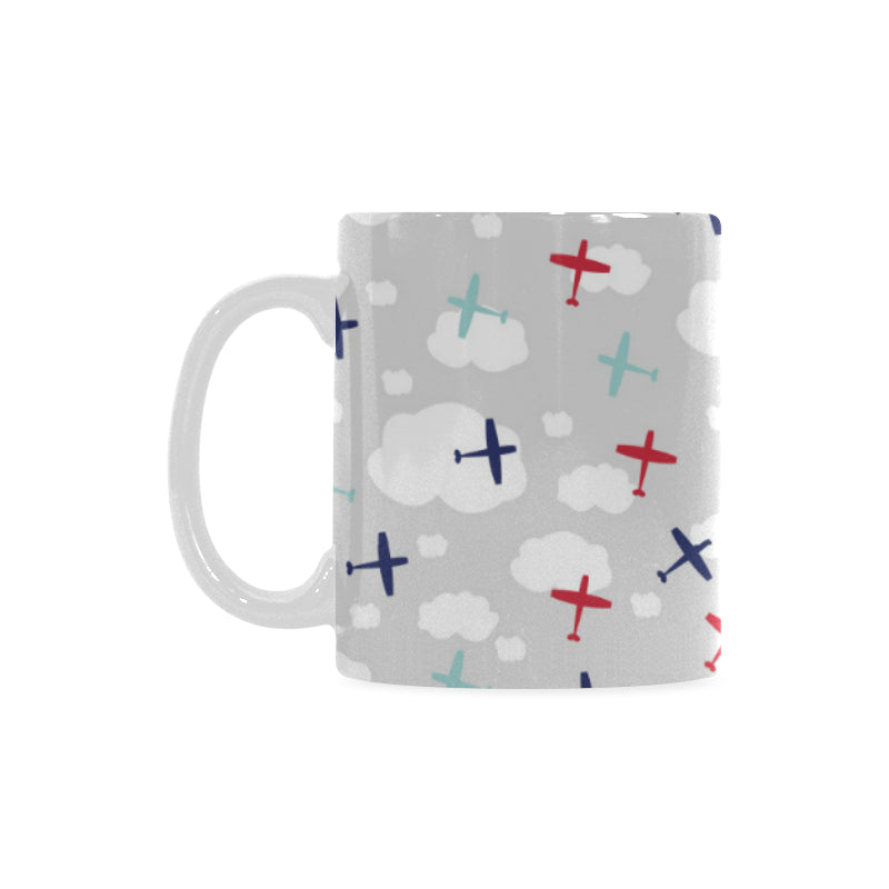 Airplane cloud grey background Classical White Mug (Fulfilled In US)