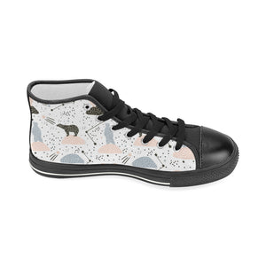 Polar bears star poka dot pattern Women's High Top Canvas Shoes Black