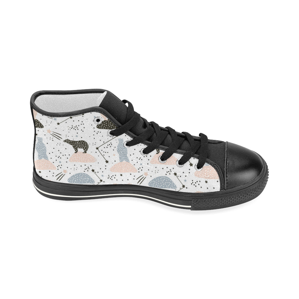 Polar bears star poka dot pattern Women's High Top Canvas Shoes Black