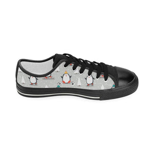 Cute Penguin christmas pattern Kids' Boys' Girls' Low Top Canvas Shoes Black