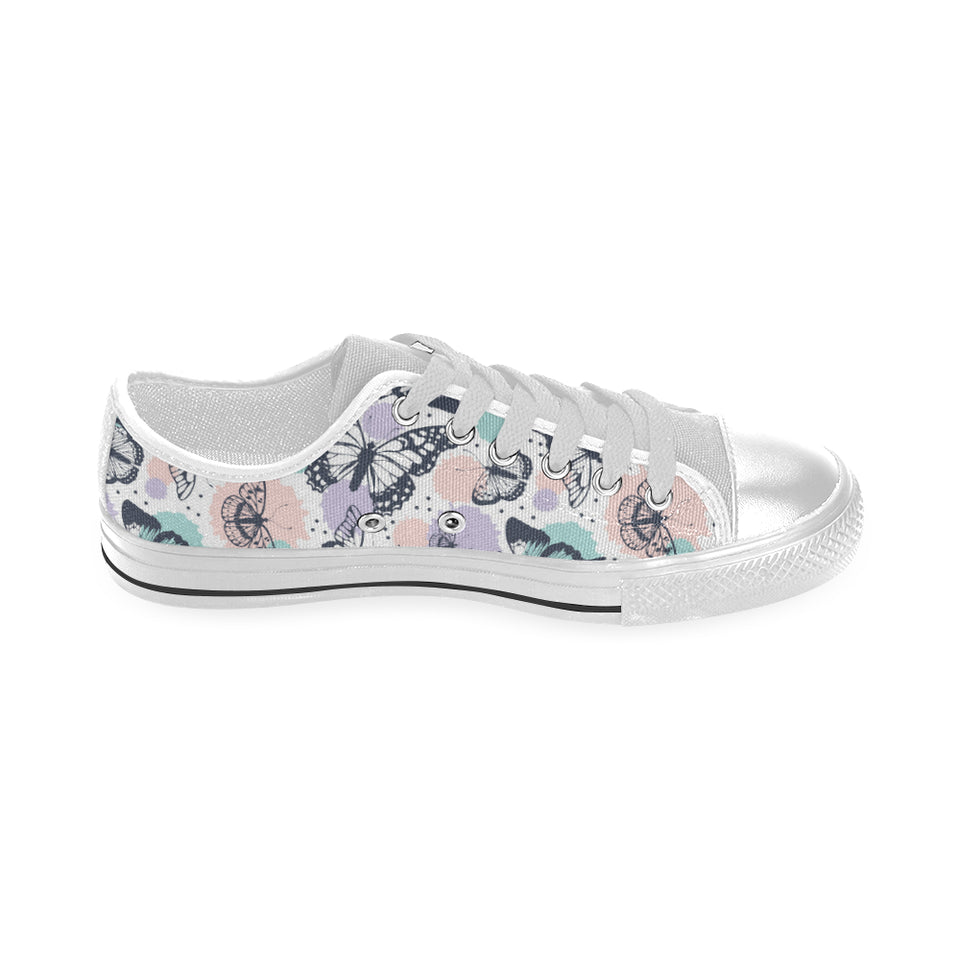 Butterfly pattern Men's Low Top Shoes White