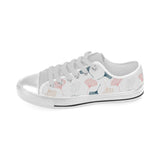 Black Gray Cream coral ginkgo leaves pattern Men's Low Top Canvas Shoes White