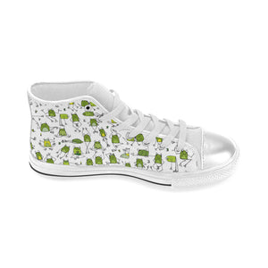 Sketch funny frog pattern Women's High Top Canvas Shoes White
