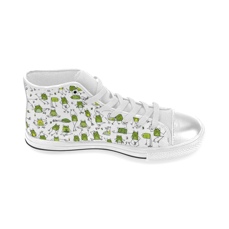 Sketch funny frog pattern Women's High Top Canvas Shoes White