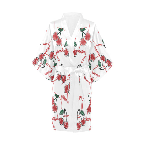 Hand drawn cherry pattern Women's Short Kimono Robe