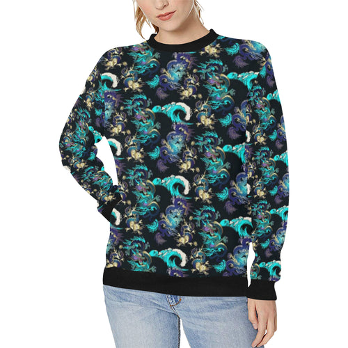 Dragon sea wave pattern Women's Crew Neck Sweatshirt