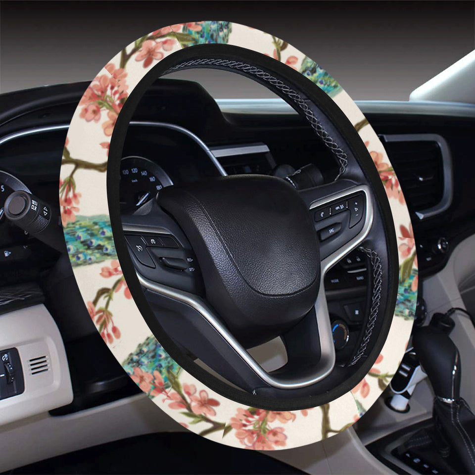 Peacock tropical flower pattern Car Steering Wheel Cover