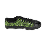 Green hop pattern Men's Low Top Canvas Shoes Black