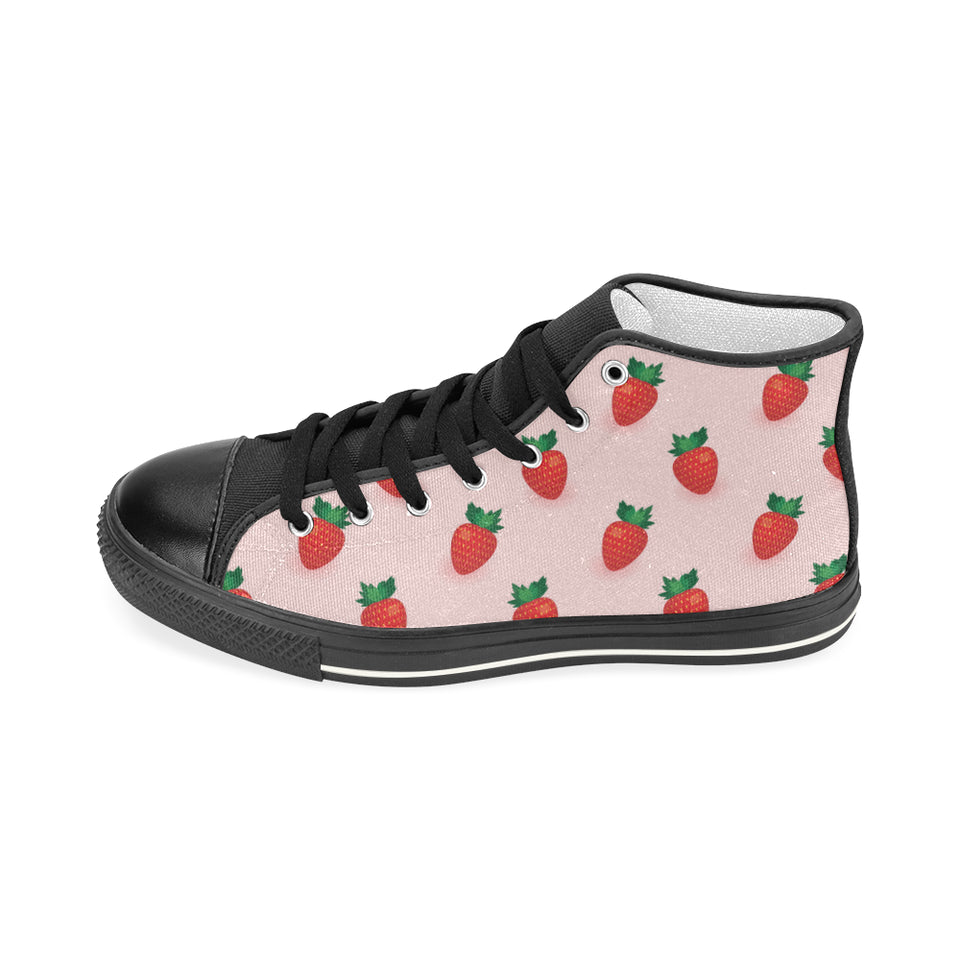 Strawberry beautiful pattern Women's High Top Canvas Shoes Black