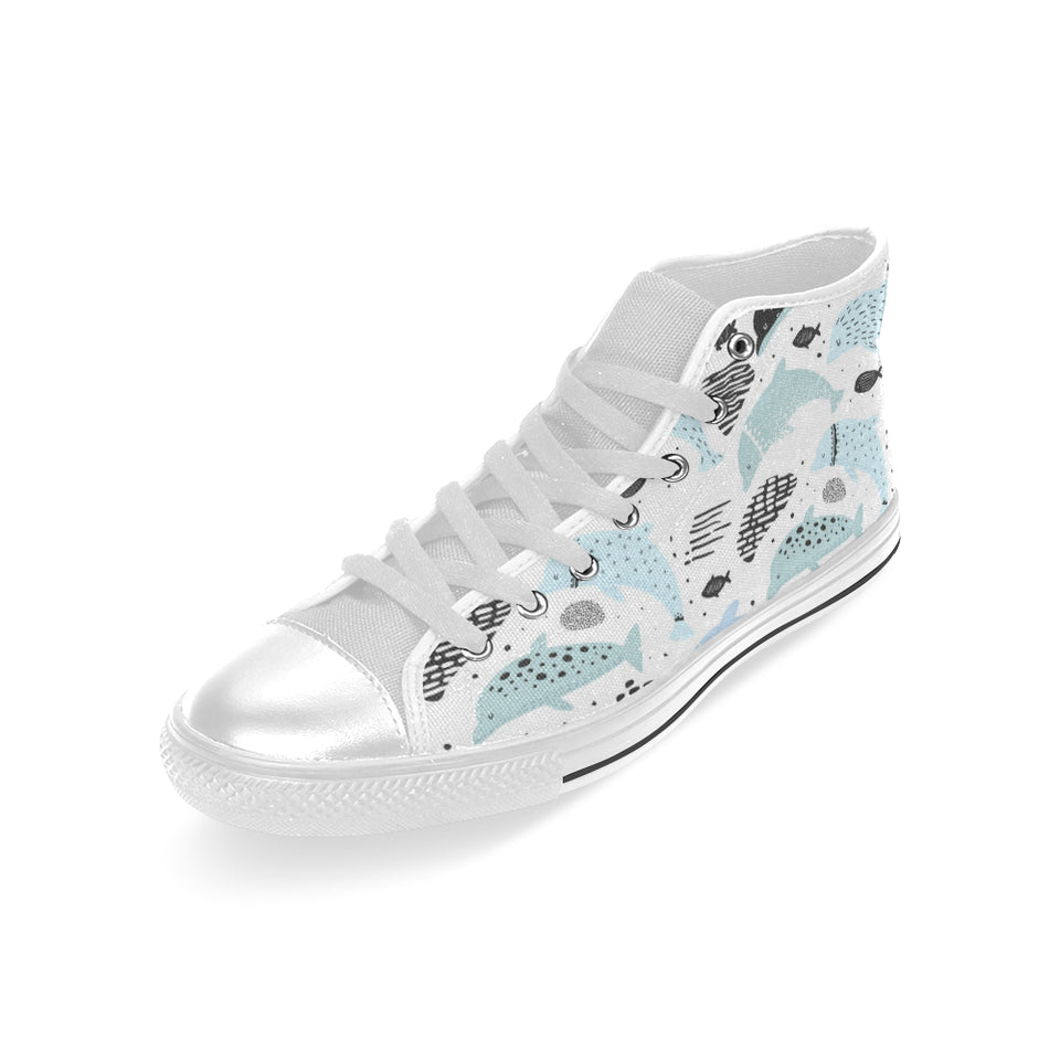 Cute dolphins Childish Style pattern Men's High Top Canvas Shoes White