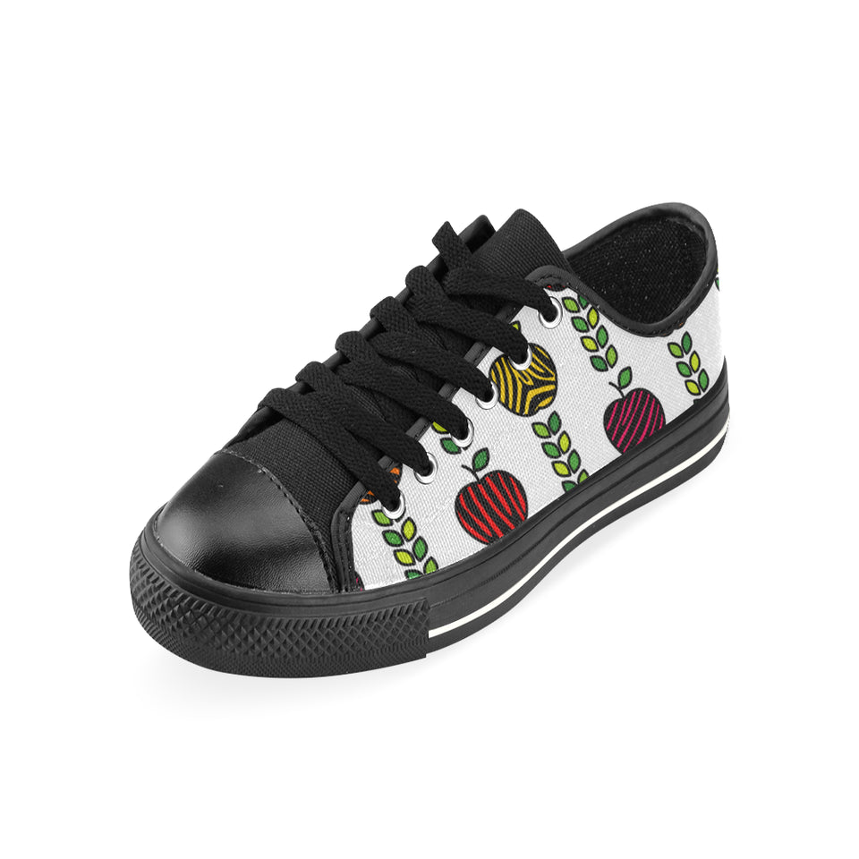 colorful apples leave zebra stripe Men's Low Top Canvas Shoes Black