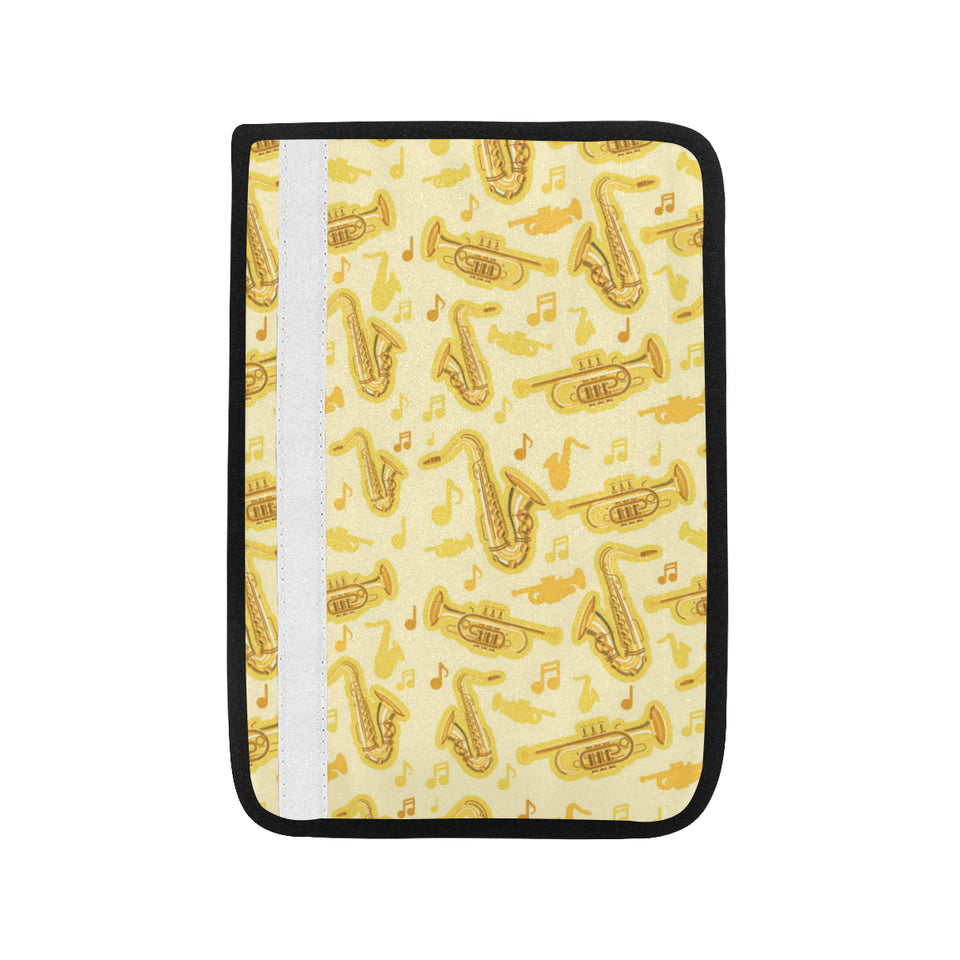 Saxophone cornet pattern yellow background Car Seat Belt Cover