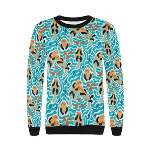 Cute sea otters fishe sea urchin pattern Women's Crew Neck Sweatshirt