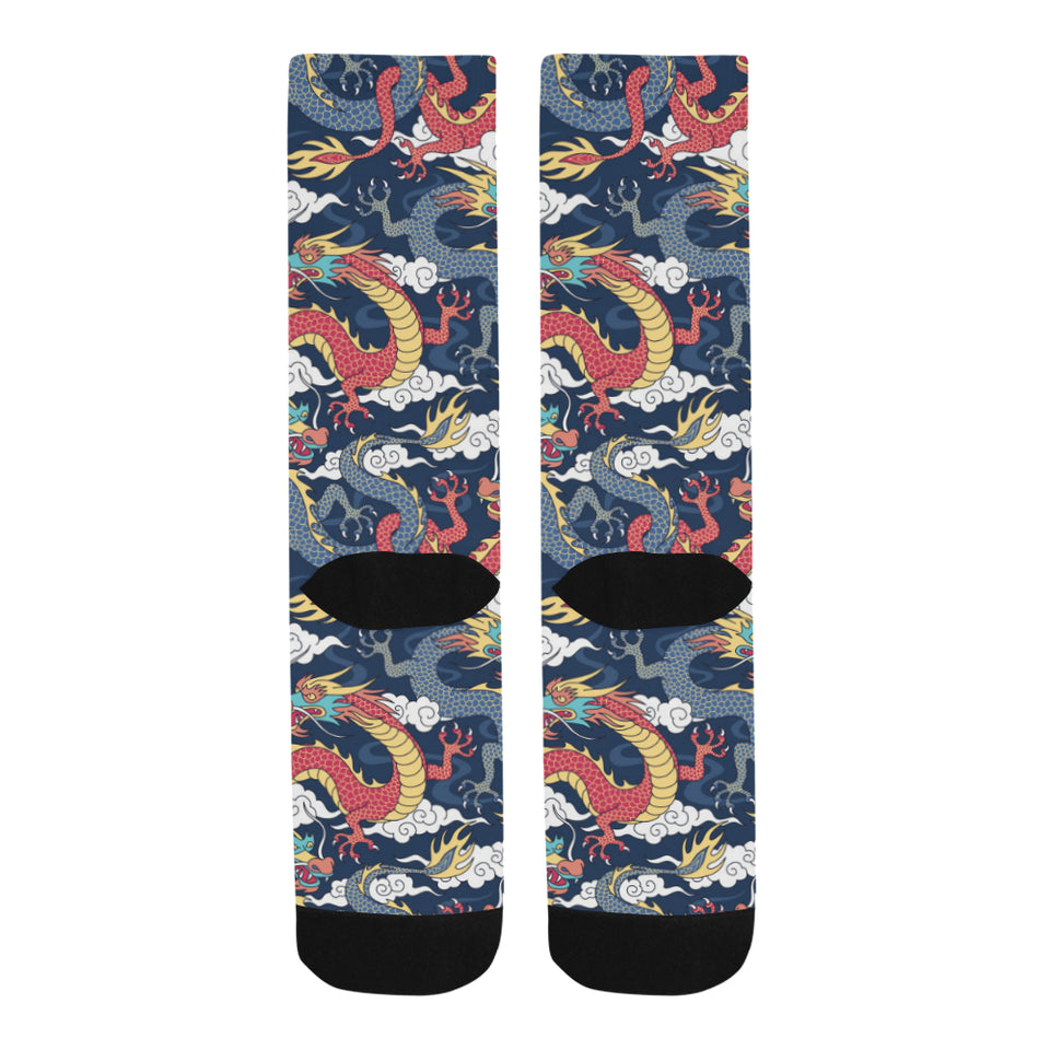 Blue red dragon cloud pattern Crew Socks