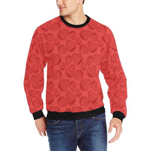 strawberry pattern red background Men's Crew Neck Sweatshirt