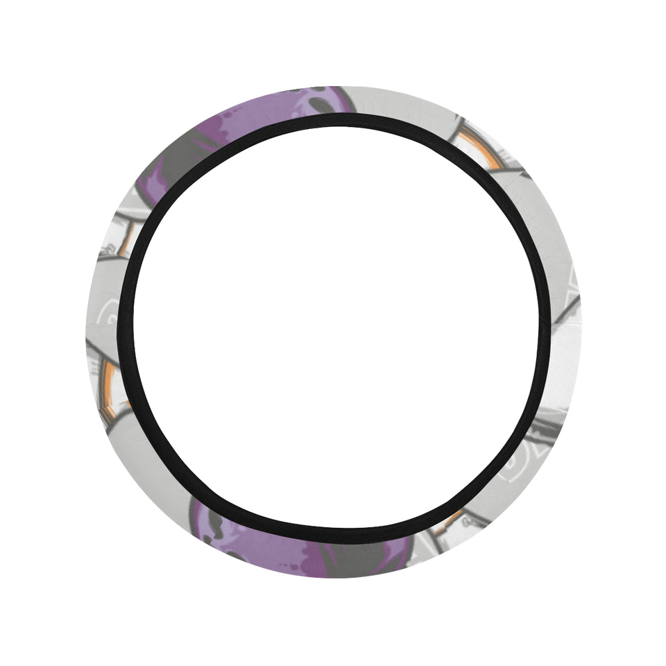 Bowling ball and pin gray background Car Steering Wheel Cover