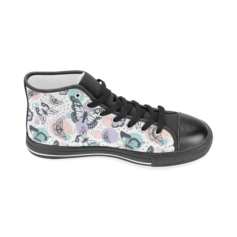 Butterfly pattern Men's High Top Canvas Shoes Black