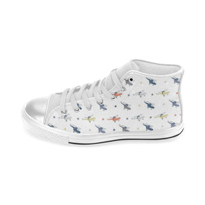 Cute helicopter star pattern Women's High Top Canvas Shoes White