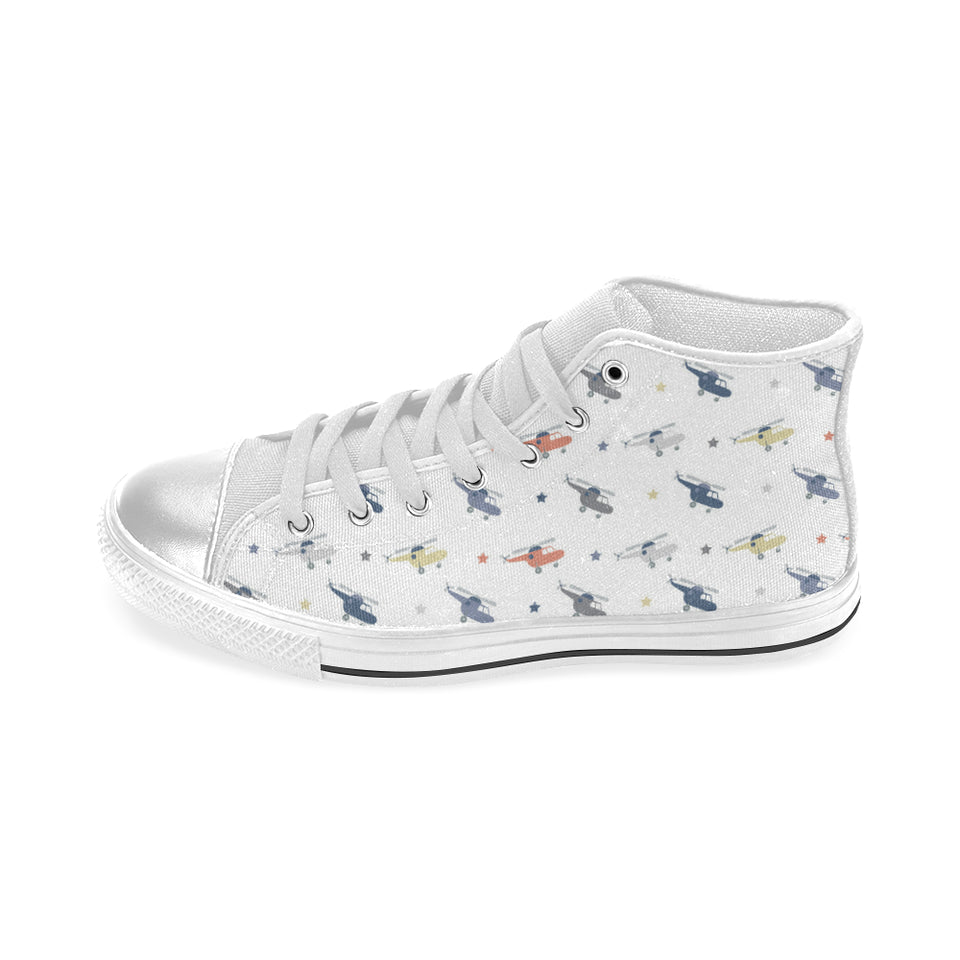 Cute helicopter star pattern Women's High Top Canvas Shoes White