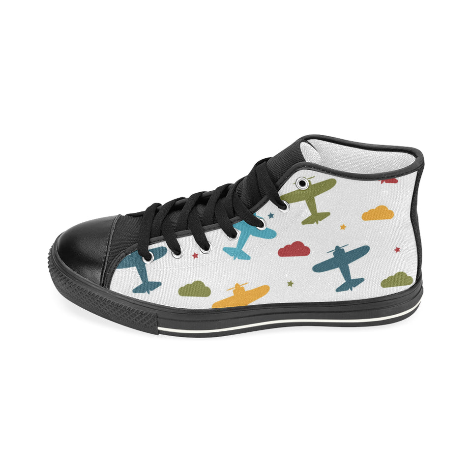 Airplane star cloud colorful Women's High Top Canvas Canvas Shoes Black