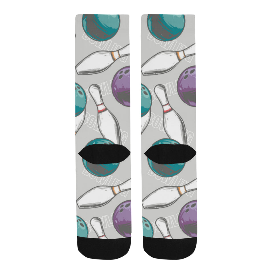 Bowling ball and pin gray background Crew Socks
