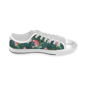 Parrot Palm tree leaves flower hibiscus pattern Men's Low Top Shoes White