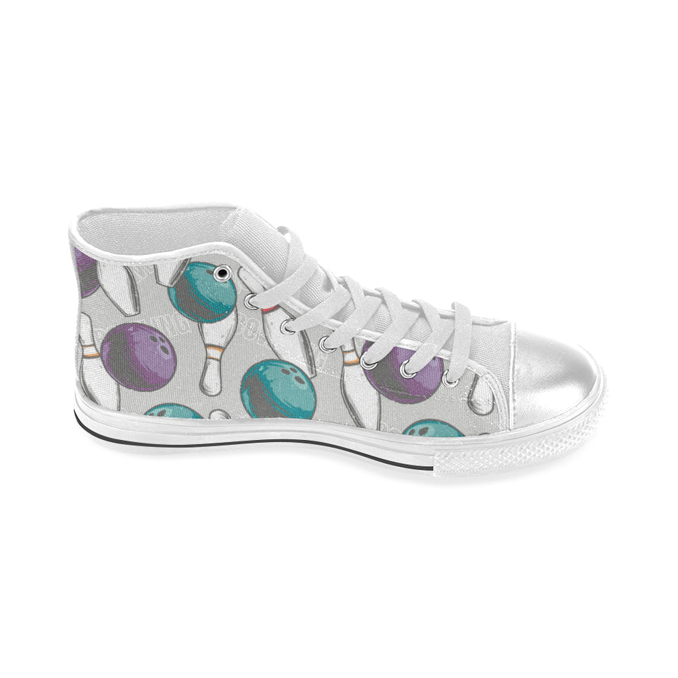 Bowling ball and pin gray background Women's High Top Canvas Shoes White