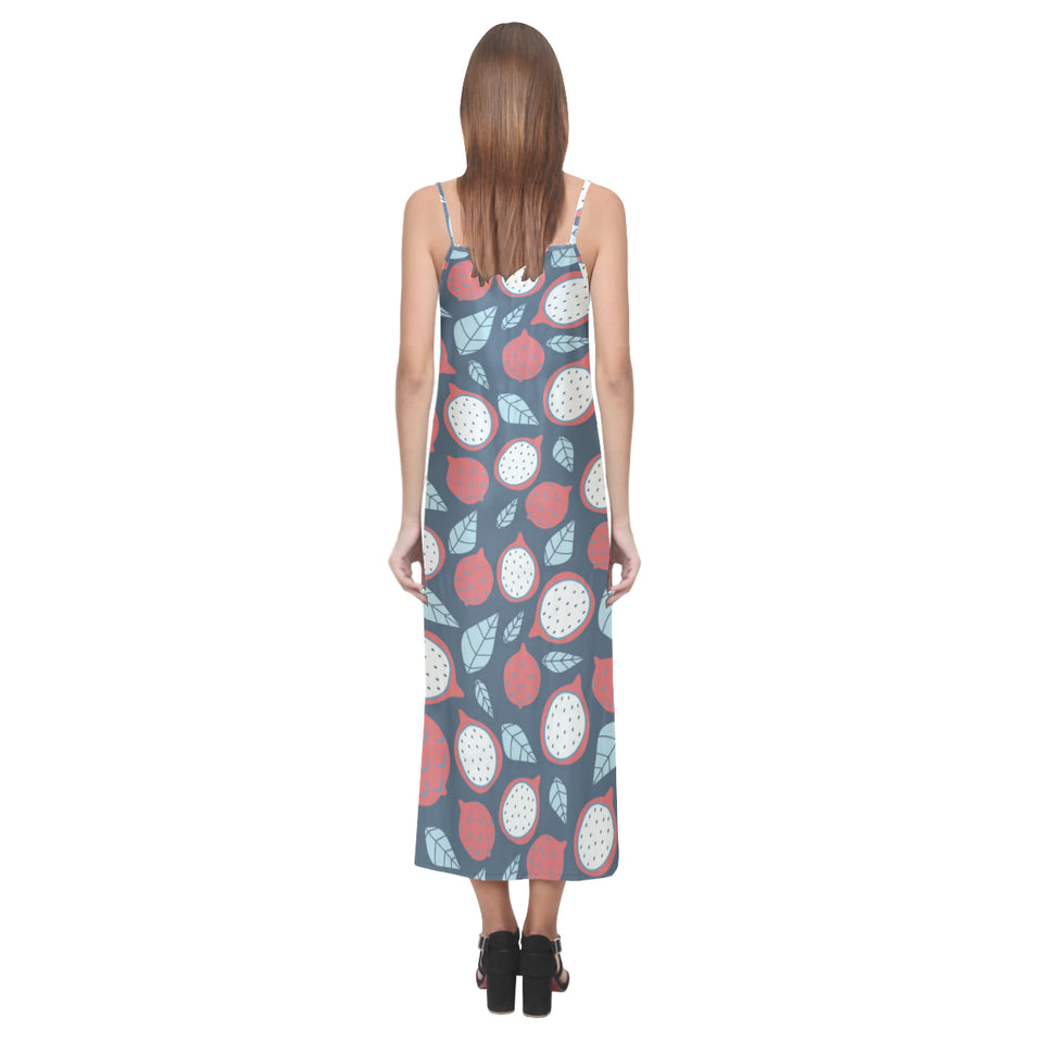 dragon fruits dark blue background V-Neck Open Fork Long Dress