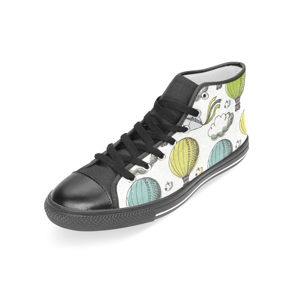 Hot Air Balloon Bird Cloud Pattern Women's High Top Canvas Shoes Black
