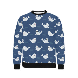 Cute white baby sea lion seal pattern Men's Crew Neck Sweatshirt