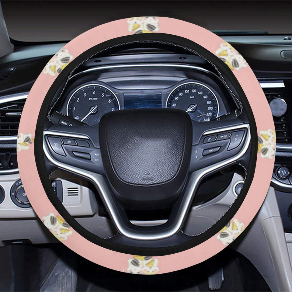 Cute hamster cheese pattern pink background Car Steering Wheel Cover