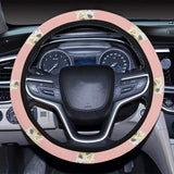 Cute hamster cheese pattern pink background Car Steering Wheel Cover