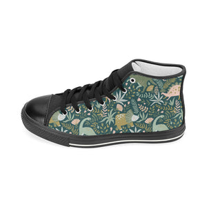 dinosaurs tropical leaves flower pattern Women's High Top Canvas Shoes Black