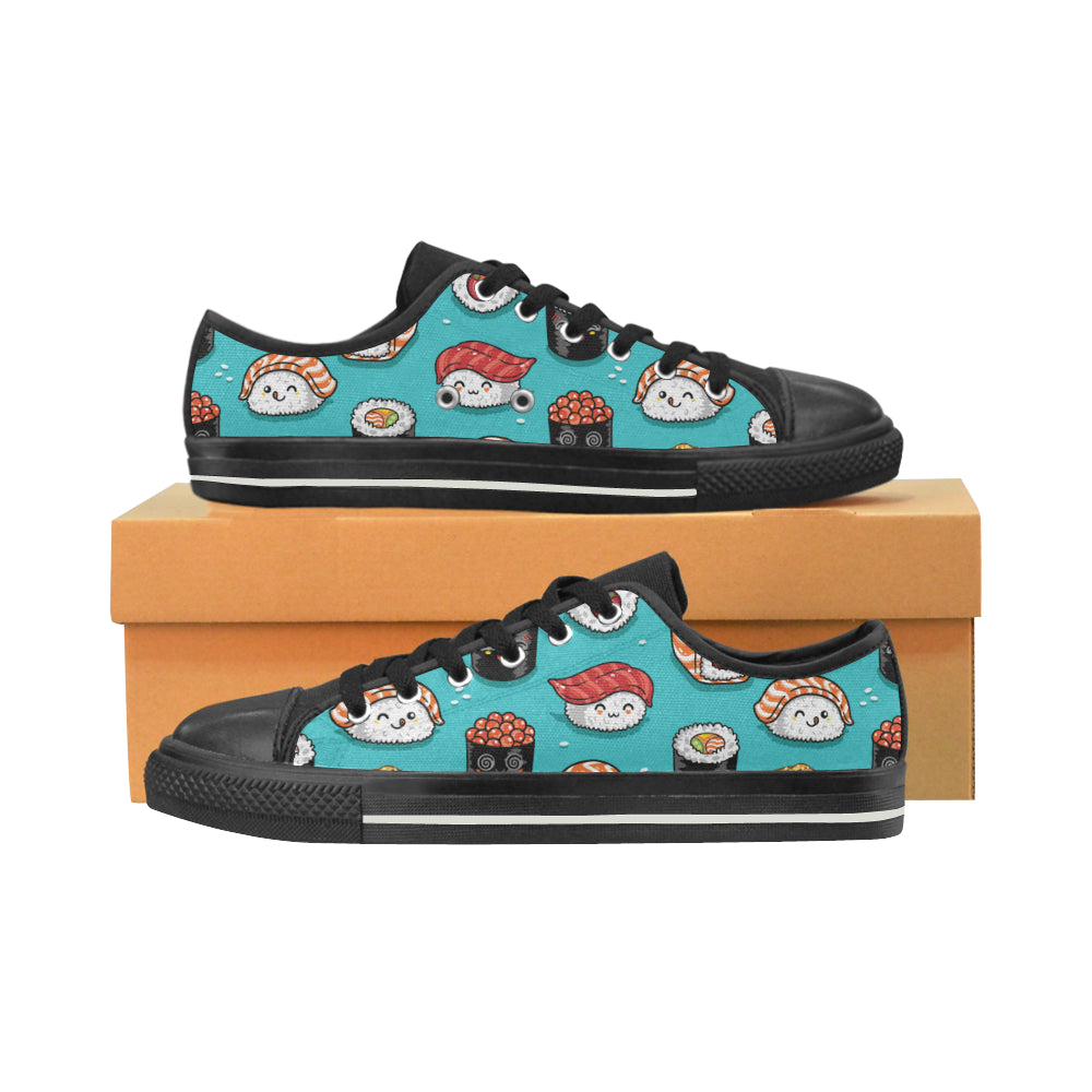 Cute sushi pattern Men's Low Top Canvas Shoes Black