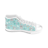 Cute koalas blue background pattern Men's High Top Canvas Shoes White