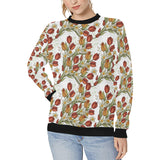 Red tulips and daffodils pattern Women's Crew Neck Sweatshirt