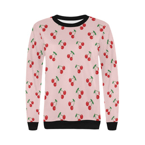 cherry pattern pink background Women's Crew Neck Sweatshirt