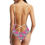 Chameleon lizard pattern pink background Women's One-Piece Swimsuit
